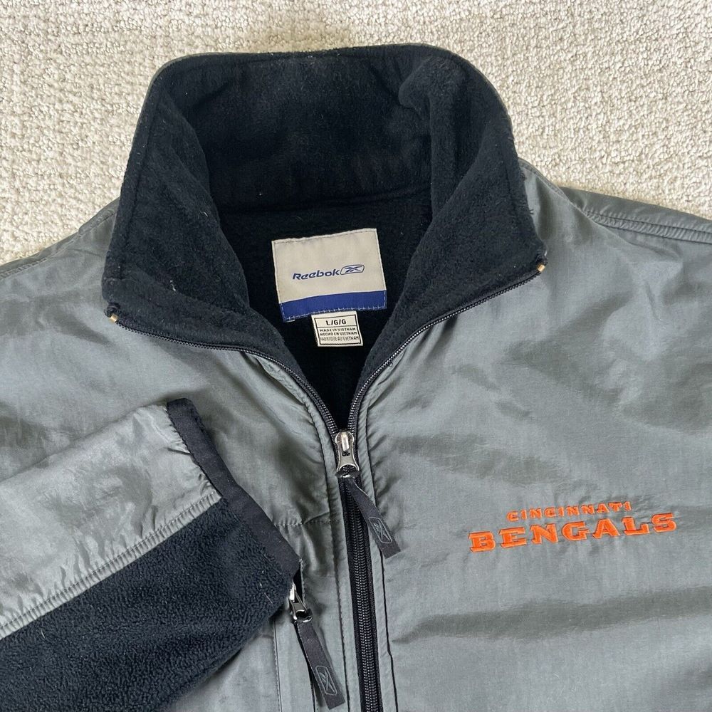 Reebok Men's Large Cincinnati Bengals Gray Black Full Zip Fleece Full Zip Jacket